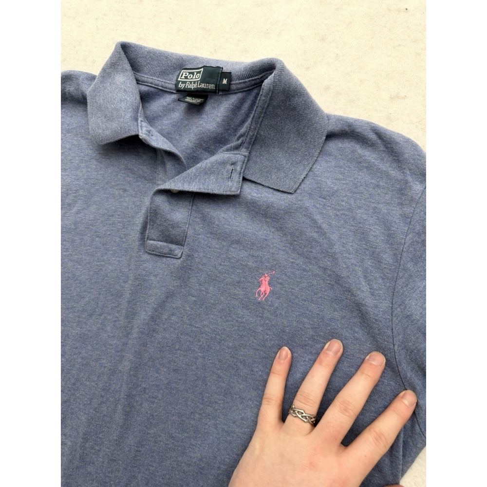 Polo Ralph Lauren Shirt Mens M Medium Blue Cotton Pink Pony Preppy Golf
